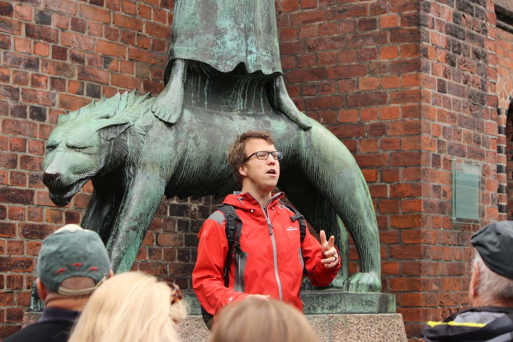 Kirk Wilson at the Spirit Fighter statue, Kiel